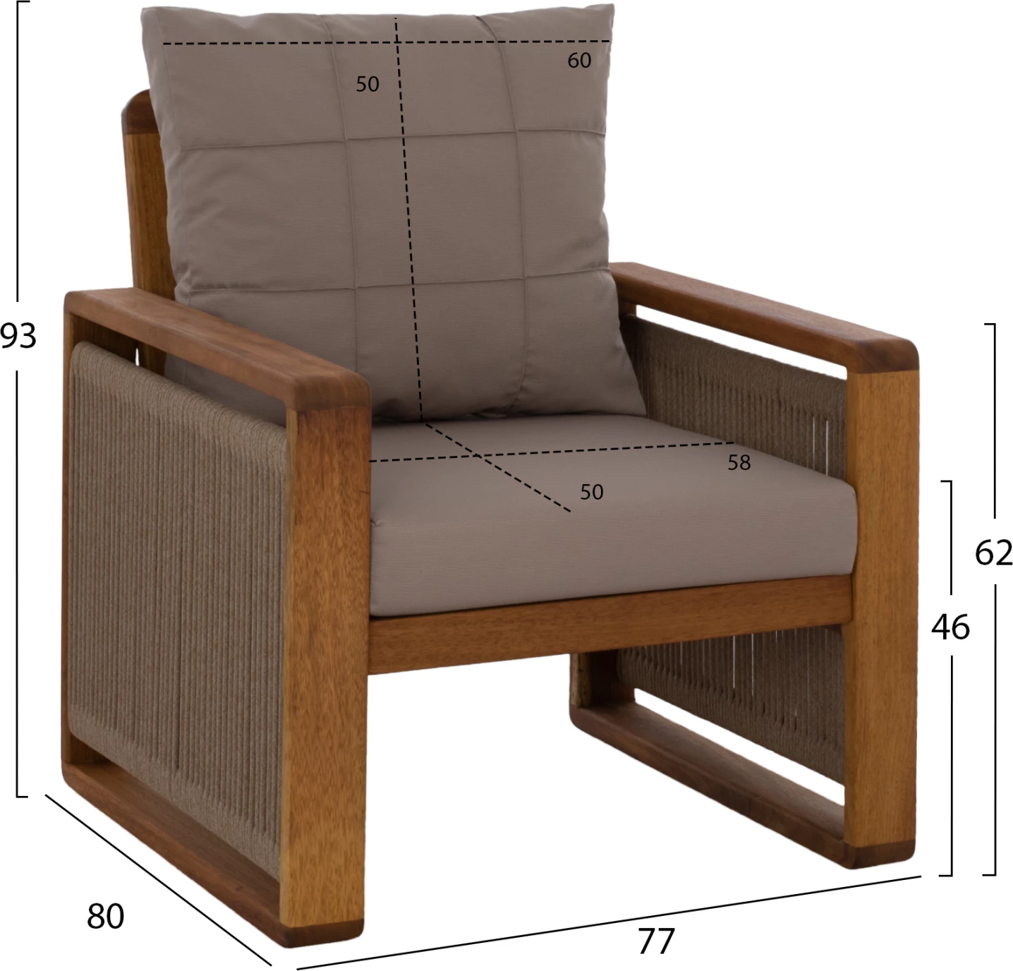 Set për jashtë 4 pjesë FH5877.01 dru IROKO-litar ngjyrë arre-bezhë