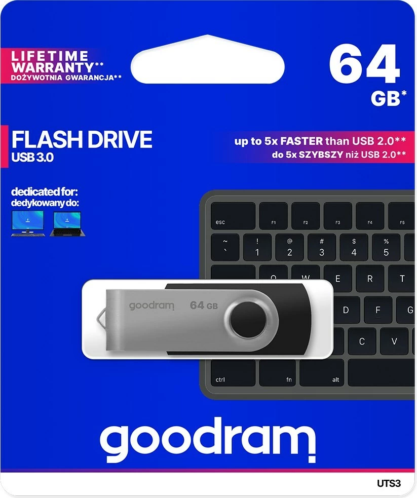 USB Goodram, UTS3, 64 GB, Type-A, 3.2 Gen 1, e zezë