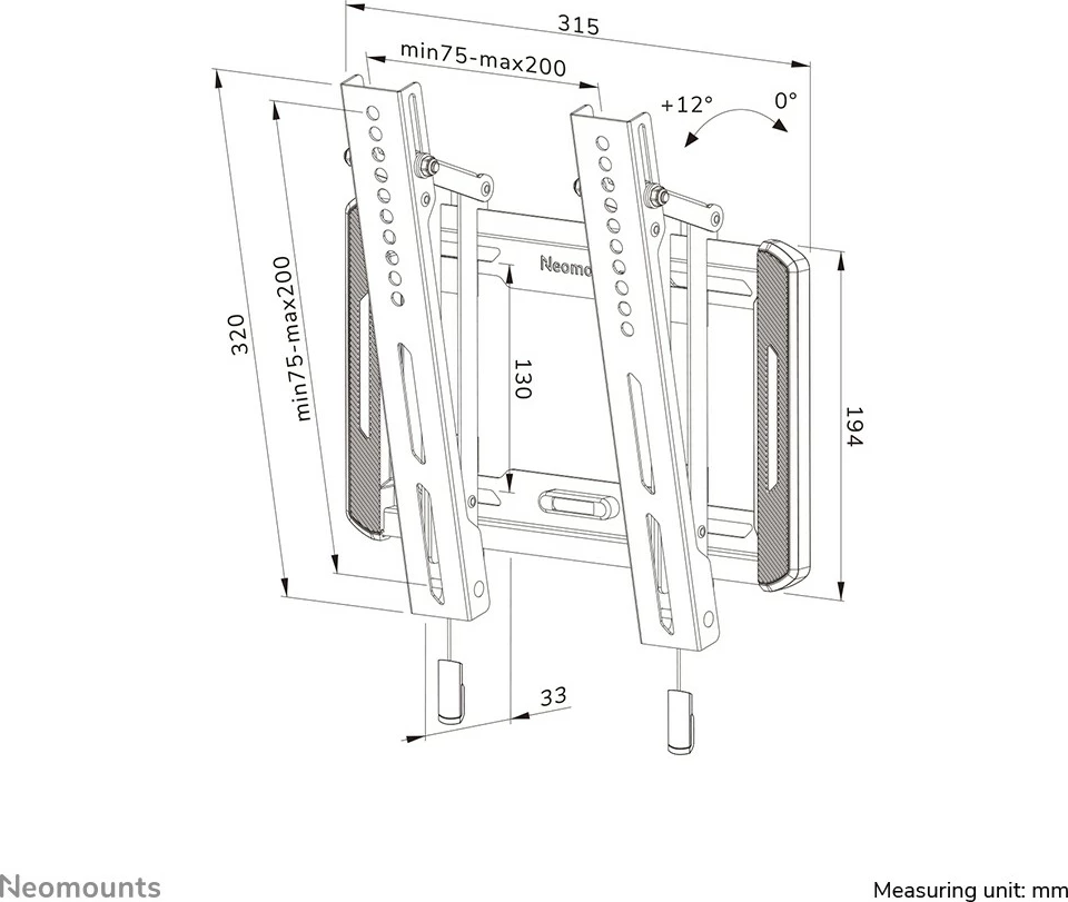 Mbajtës muri për TV Newstar Neomounts WL35-550BL12, deri 65 inç, rregullim pjerrësie, VESA 200x200, e zezë