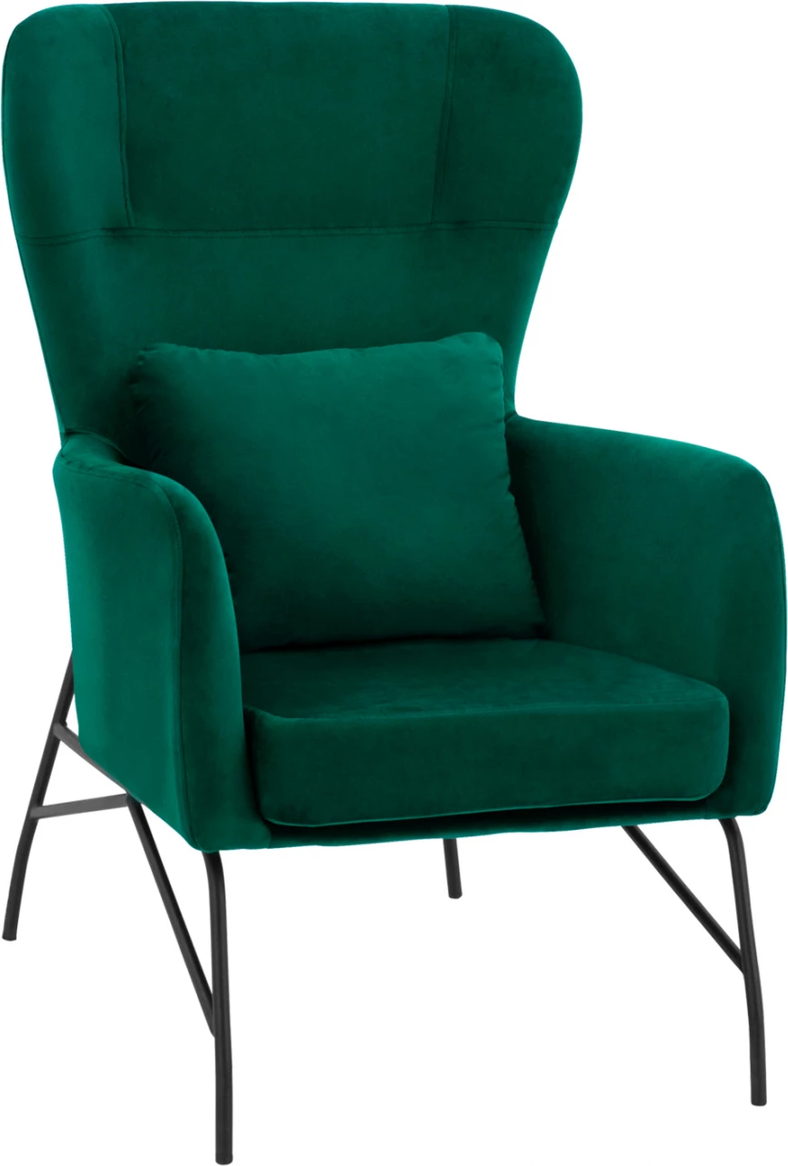 Bergere kadife ngjyrë selvi me këmbë metalike të zeza FH8721.03 67x80x102 cm