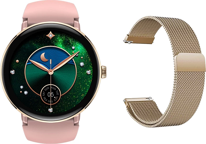 Smartwatch Zeblaze Lily 2, AMOLED 1.2", IP68, për femra, Rozë, set me dy rripa