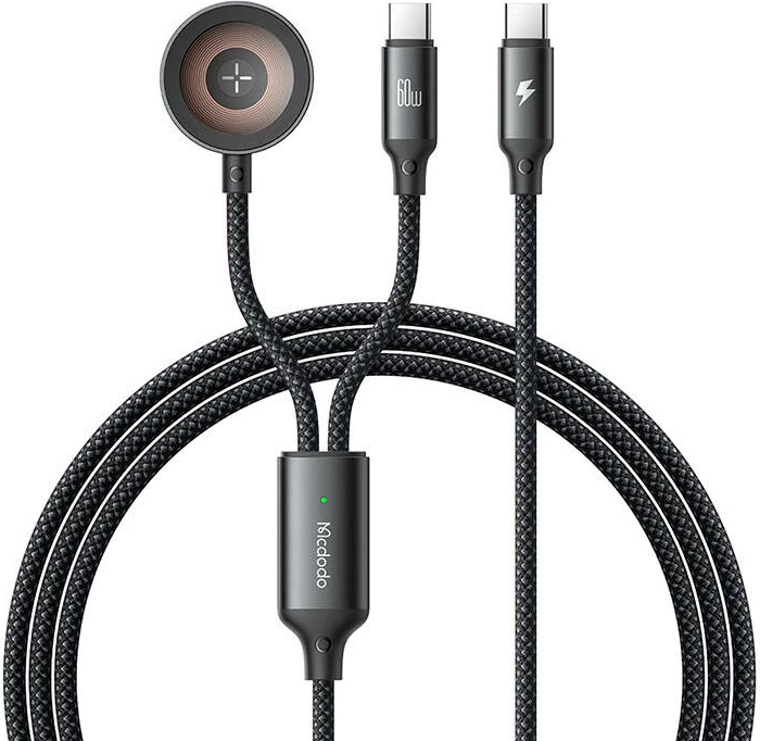 Kabllo 2-në-1 Mcdodo CA-2200, USB-C + karikues Apple Watch, 60W, 1.2m, e zezë