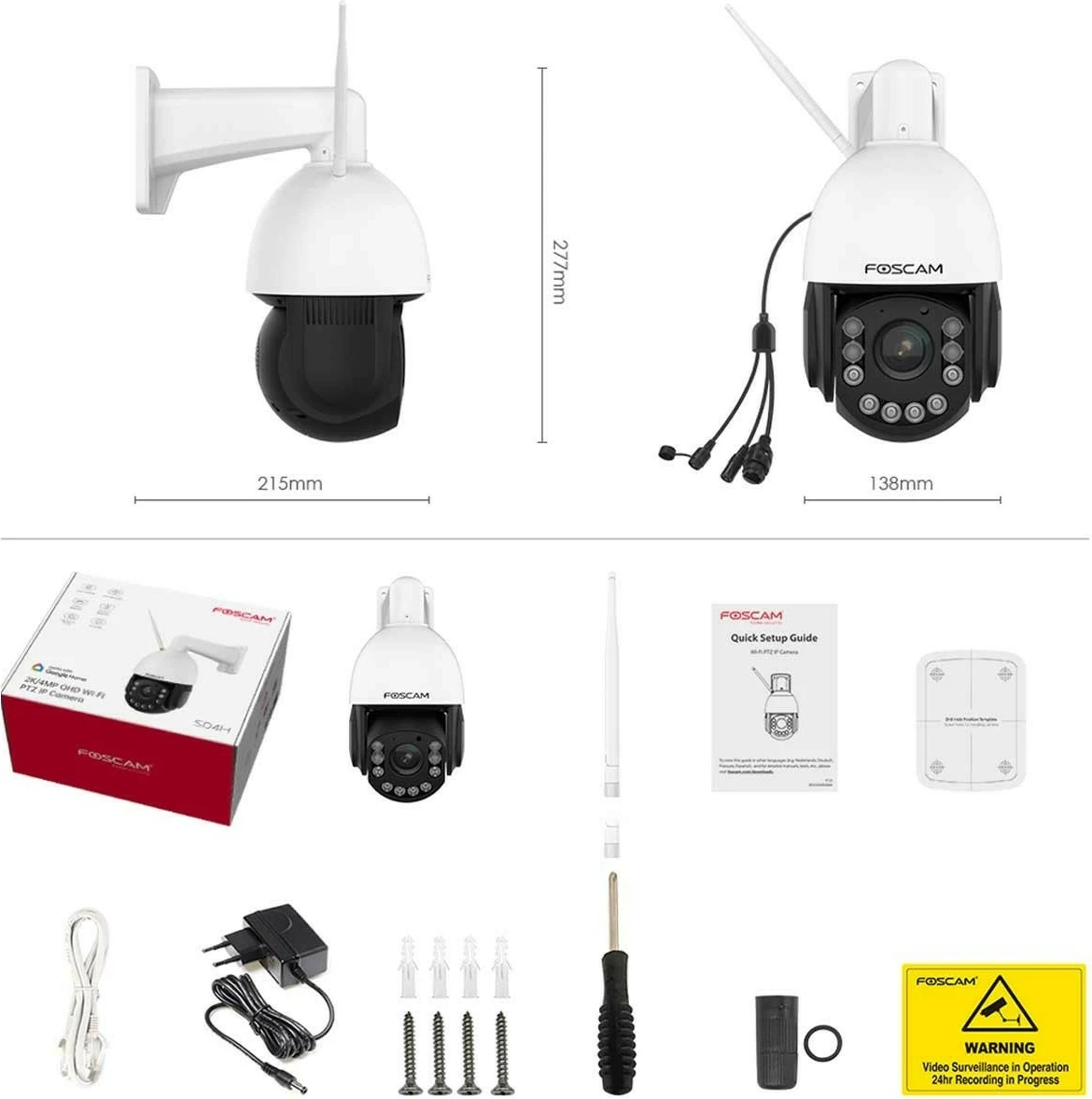 Kamerë sigurie Foscam SD4H, IP, wireless, dome, jashtë, IP66