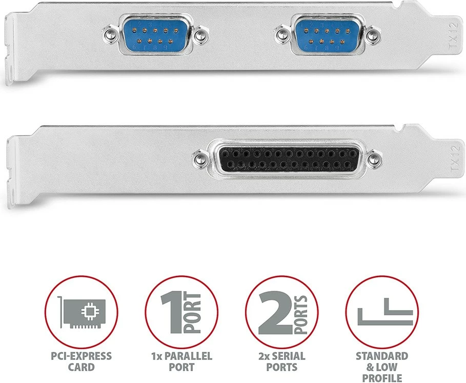 Kartë zgjerimi AXAGON PCEA-PSN, 1x LPT, 2x RS232, PCIe, set me SP & LP