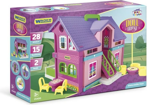 Shtëpi lodër për kukulla Wader Play House 25400, 37 cm, shumëngjyrëshe, set me 14 mobilje