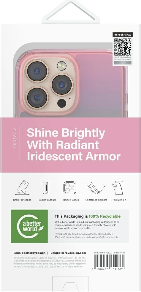 Mbështjellës UNIQ Iridescia Magclick Charging për iPhone 16 Pro Max, Rozë