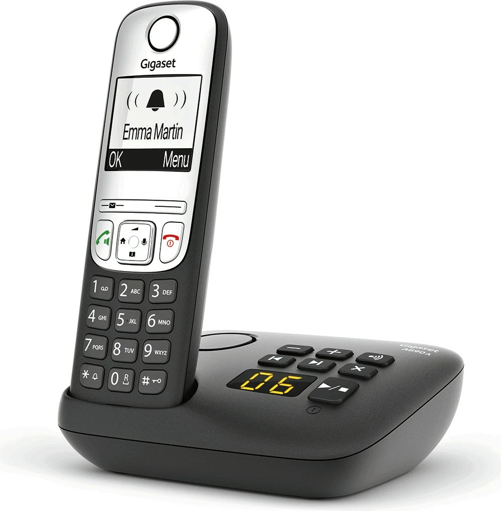 Telefon fiks pa kabllo Gigaset A690A, regjistrues automatik, libër telefoni 100 kontakte, i zi