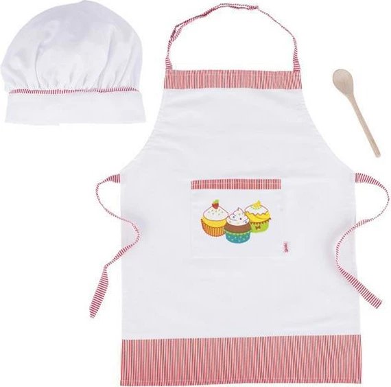 Set gatimi për fëmijë GOKI me përparëse, kapelë kuzhinieri dhe lugë druri