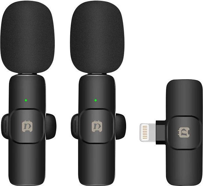 Mikrofon wireless lavalier Puluz PU3150B me Lightning, i zi, set 2 copë
