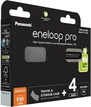 Bateri të rikarikueshme Panasonic Eneloop Pro BK-4HCDE/4CP+CASE AAA 930 mAh 4 copë, zi me kuti