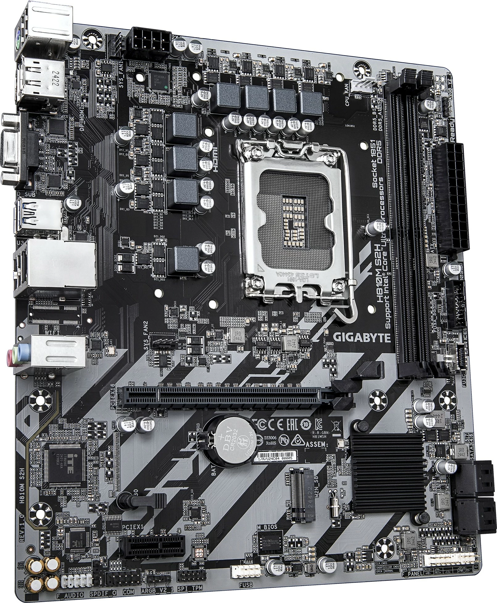 Pllakë amë Gigabyte H810M S2H, Intel Core Ultra (Series 2), DDR5, PCIe 4.0, 1GbE LAN