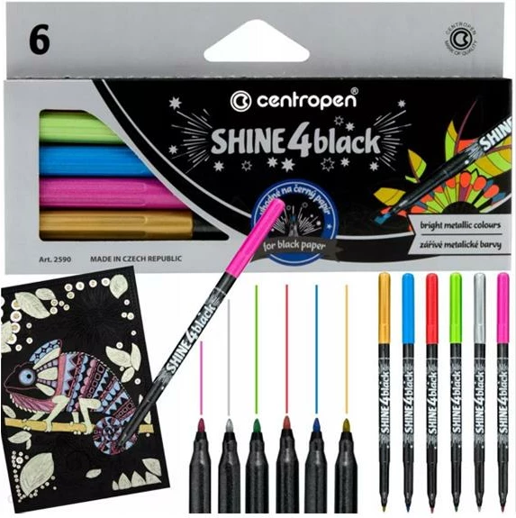 Markerë Centropen Shine 4black, 6 Ngjyra Metalike