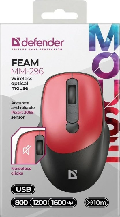 Maus Defender FEAM MM-296 RF Silent, i kuq