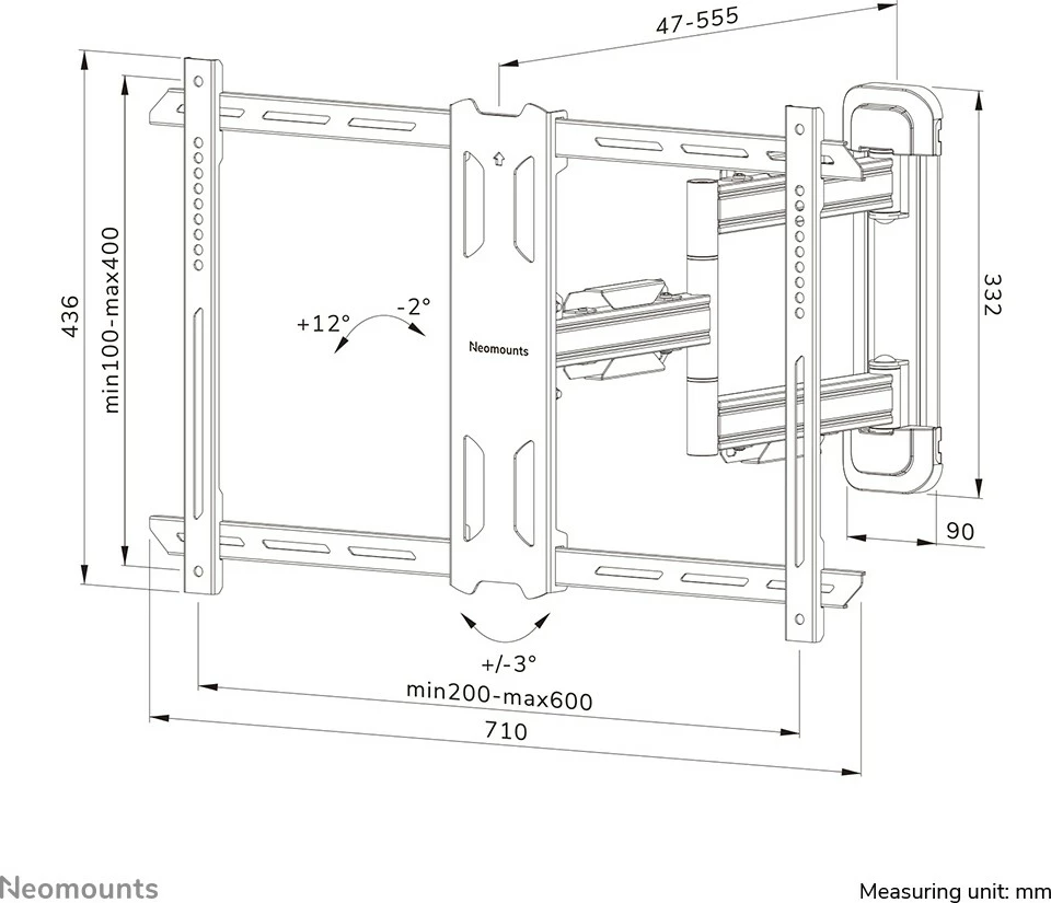 Mbajtëse muri për TV Neomounts WL40S-850BL16, full motion, 40-70 inç, e zezë