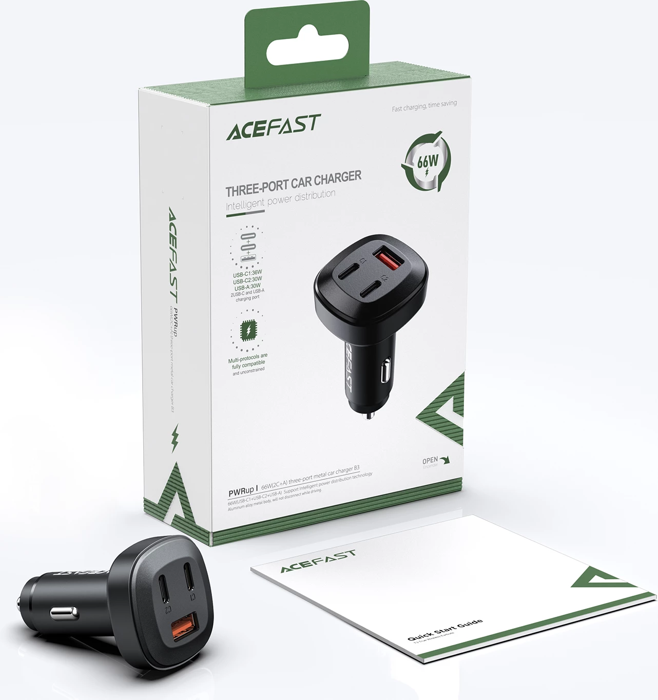 Karikues veture Acefast B3, 66W, 2x USB Type-C / USB, i zi