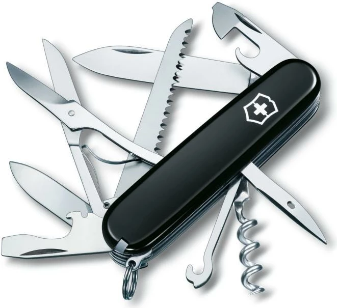 thikë zvicerane shumëfunksionale, Victorinox, Huntsman 1.3713.3, 95 x 30 x 20 mm, e zezë