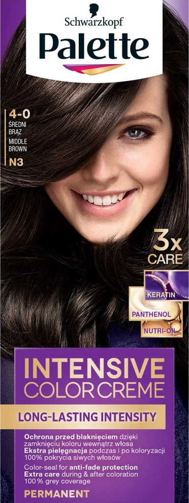 Bojë për flokë për femra Palette Intensive Color Creme 4-0 (N3) kafe mesatare