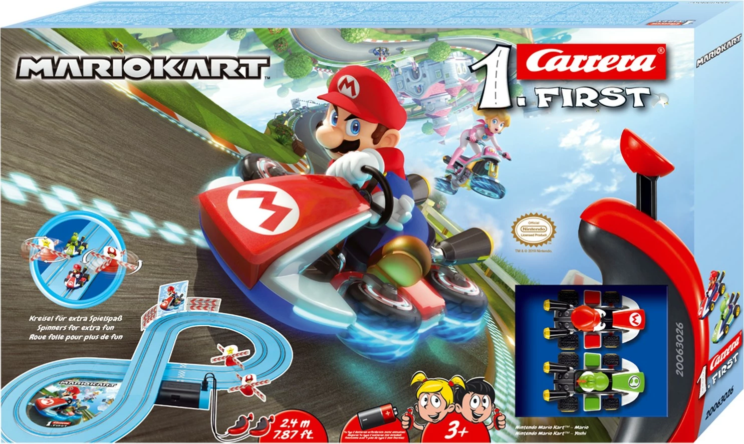 Set me vetura dhe pistë Carrera RC Nintendo Mario Kart, plastikë, 3 vjet, ngjyra blu, gjelbër, e kuqe