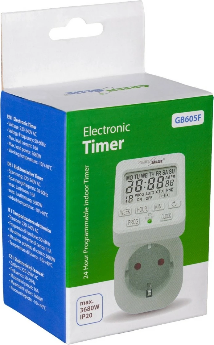 Programator kohe digjital GreenBlue GB605E, 16A, i bardhë