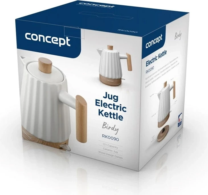 Çajnik elektrik Concept RK0090, 1.5 l, Keramikë, Bardhë