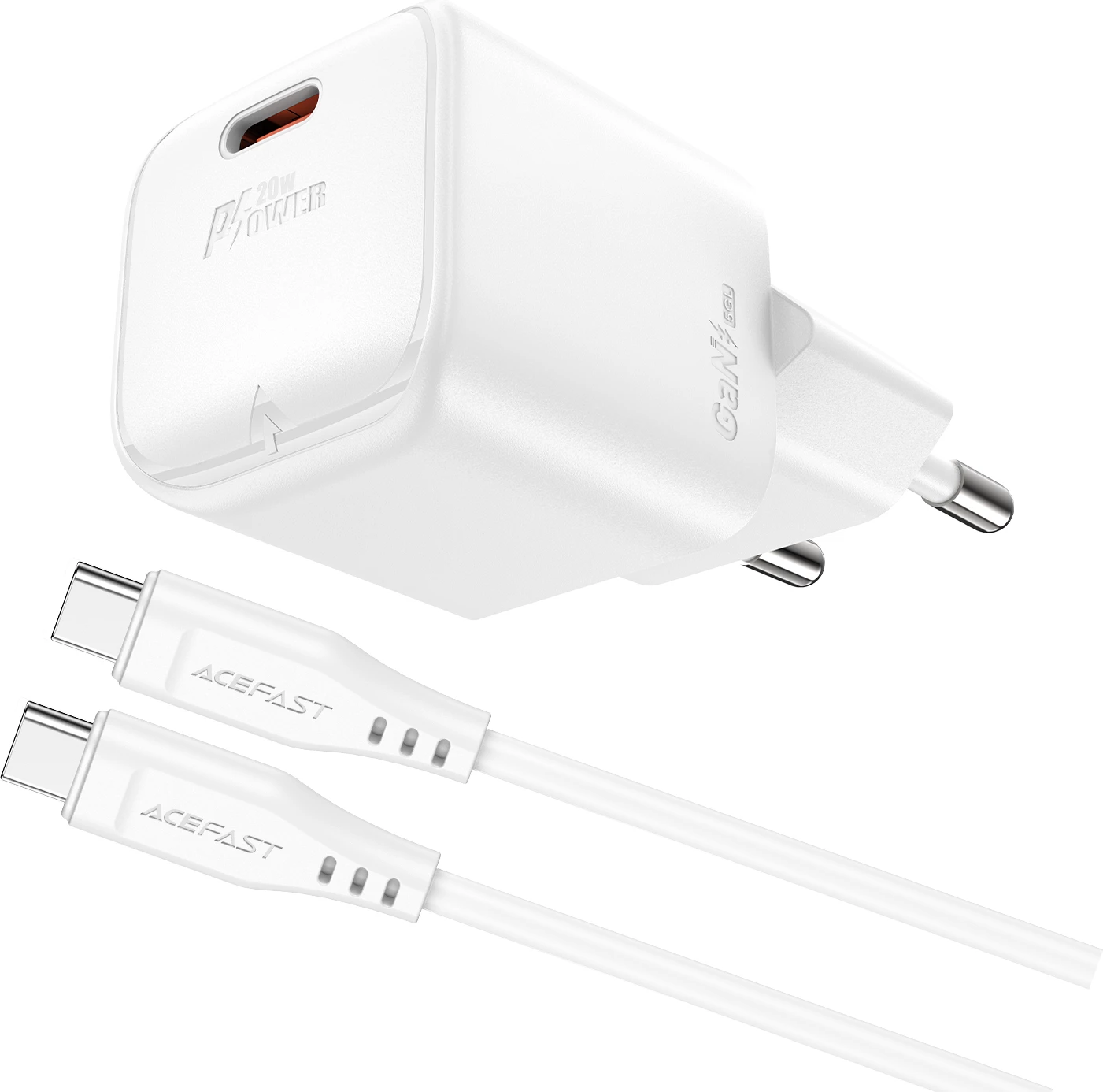Karikues muri Acefast A73 Mini, 20W GaN, me kabllo USB-C, Bardhë
