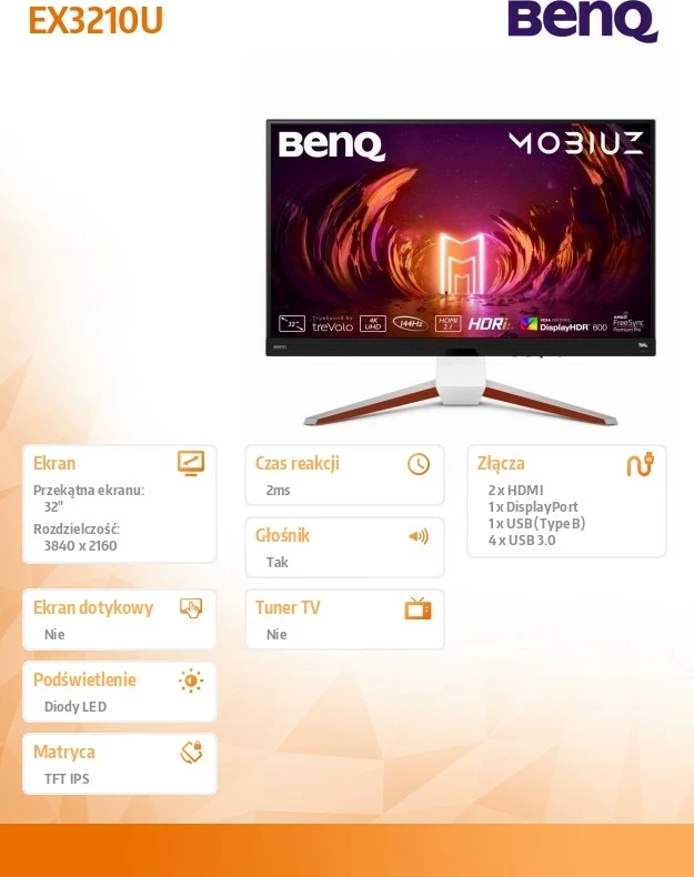 Monitor Benq MOBIUZ EX3210U, 32", 4K UHD, IPS, 144 Hz, Bardhë