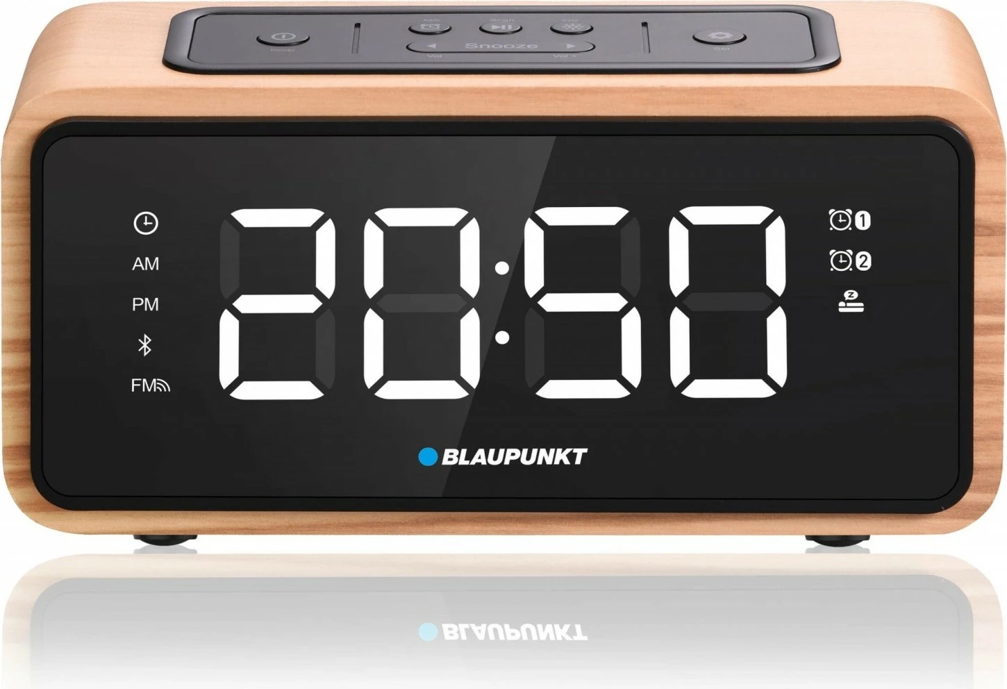 Orë alarmi Blaupunkt CR65BT me Bluetooth dhe radio FM, e zezë me pamje druri