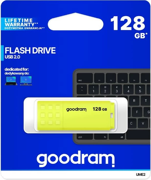 Pendrive GOODRAM UME2, 128GB, USB 2.0, e verdhë