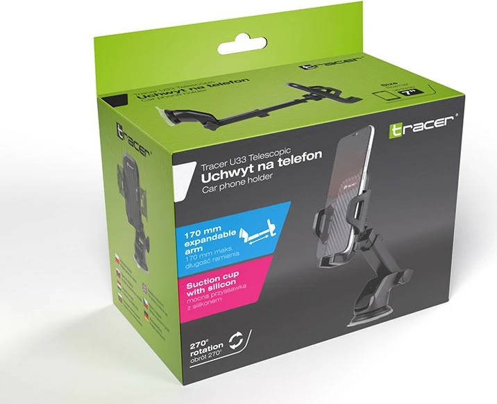 Mbajtës telefoni për veturë Tracer U33 me krah teleskopik, i zi