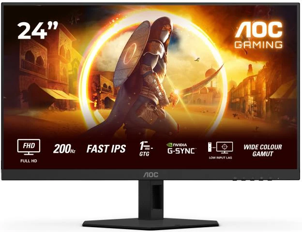Monitor gaming, AOC, 24G4HRE, 24" FHD 200Hz Fast IPS 1ms GtG HDR10 G-Sync, e zezë/e kuqe