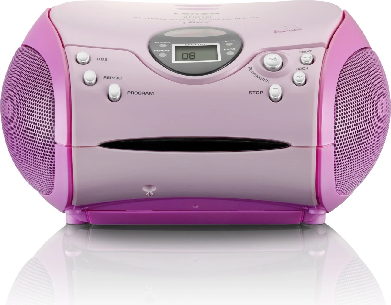 Sistem zëri Lenco SCD-24, ekran i integruar, dalje kufjesh, FM radio, rozë