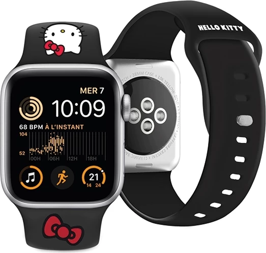 Rrip silikoni për Apple Watch Hello Kitty, 38/40/41mm, i zi