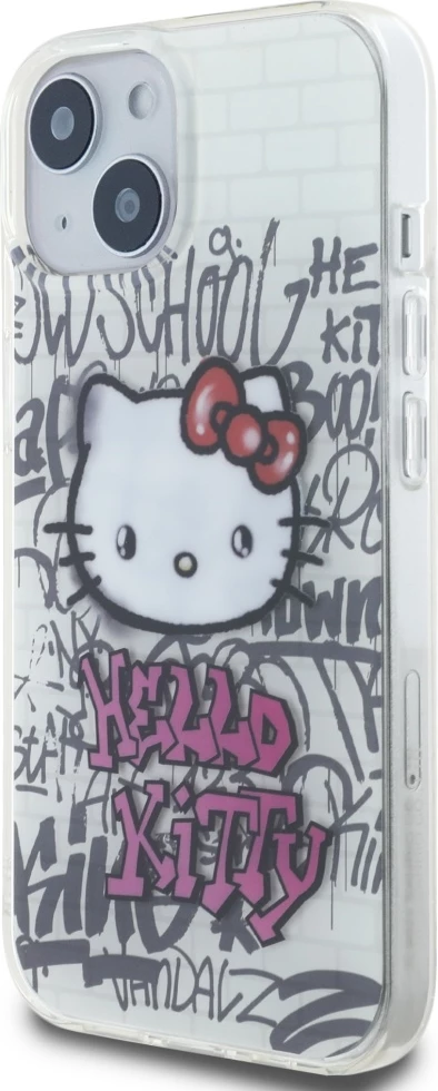Mbështjellës Hello Kitty IML Kitty On Bricks Graffiti për iPhone 15, Bardhë