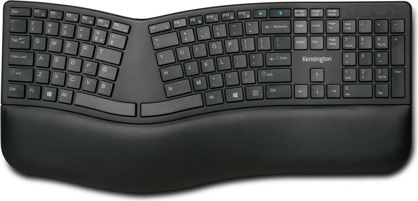 Tastierë wireless Kensington Pro Fit Ergo K75401WW, NL layout, 2.4 GHz & Bluetooth, ergonomike me mbështetëse kyçesh, e zezë