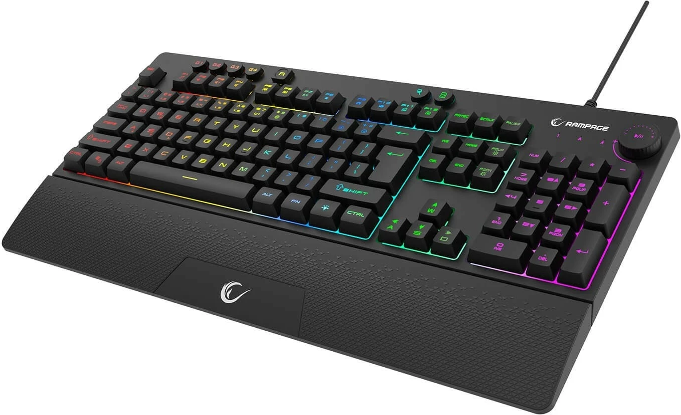 Tastierë gaming Rampage Simula RGB, full-size, me mbështetëse, e zezë