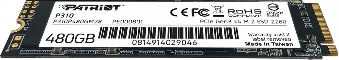 SSD Patriot P310, 480GB, M.2 2280, PCIe Gen3 x4, NVMe