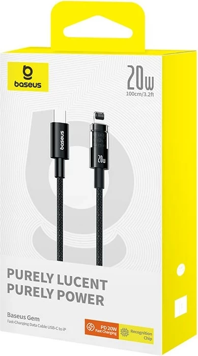 Kabllo Baseus Gem USB-C në iP, 1 m, 20 W, E zezë