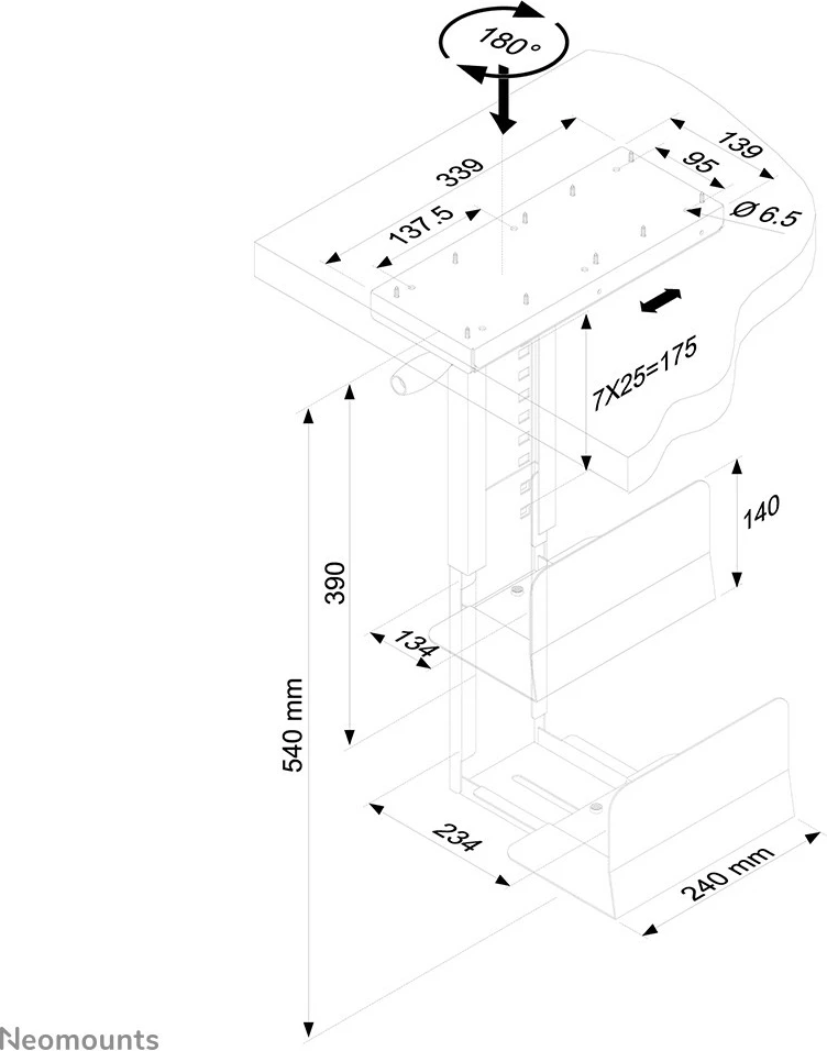 Mbajtës për kasë Newstar CPU-D250BLACK, montim në tavolinë, çelik, 30 kg, i zi