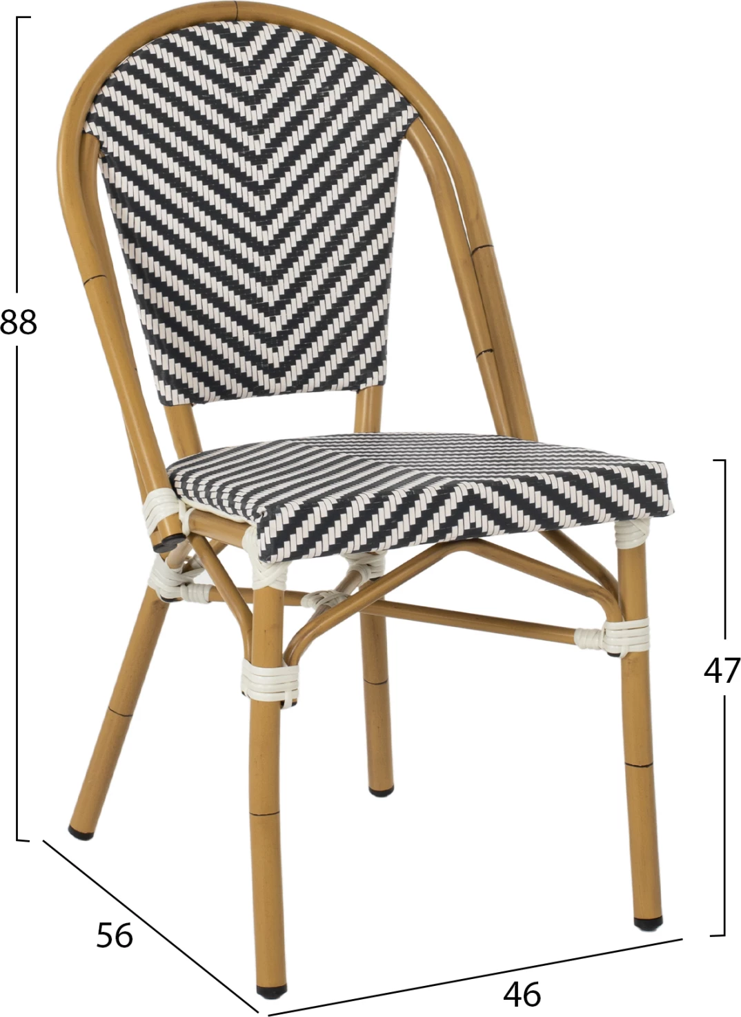 Karrige alumini pamje bambu tekstilene bardhë-zi FH5860.01 46x56x88Hcm