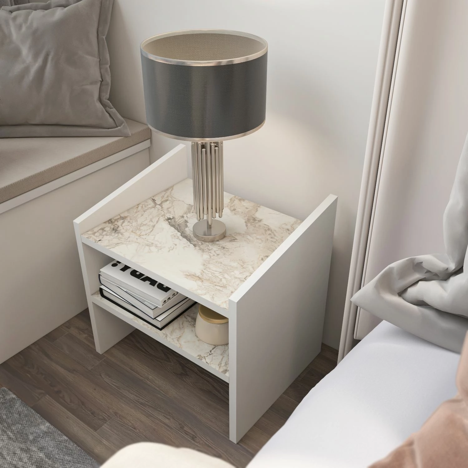 Komodinë nate Skye Decor, Adin, e bardhë, Ephesus