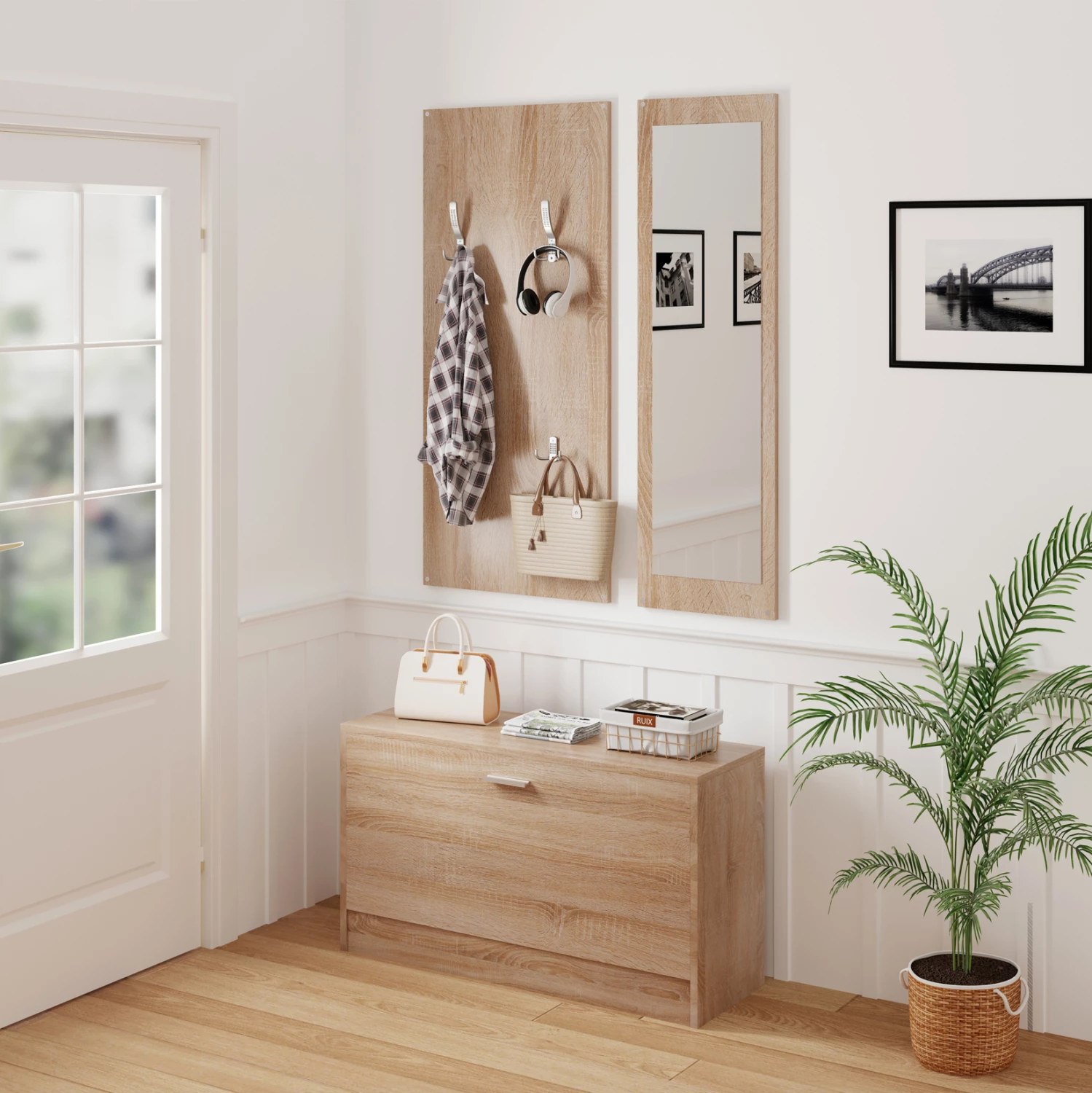 Set për hyrje me pasqyrë VERN FH2476.01 melaminë në ngjyrë Sonama 80x27x175Hcm