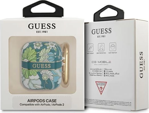 Mbështjellës Guess GUA2HHFLN për AirPods, Flower Strap Collection, i gjelbër