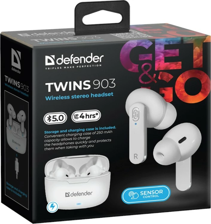 Kufje Defender TWINS 903, pa tela, Bluetooth, të bardha