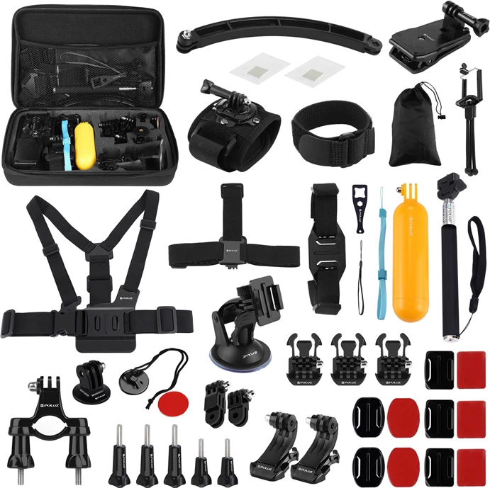Set aksesorësh për kamera sportive Puluz PKT39 50-në-1, për GoPro/DJI, me kuti bartëse