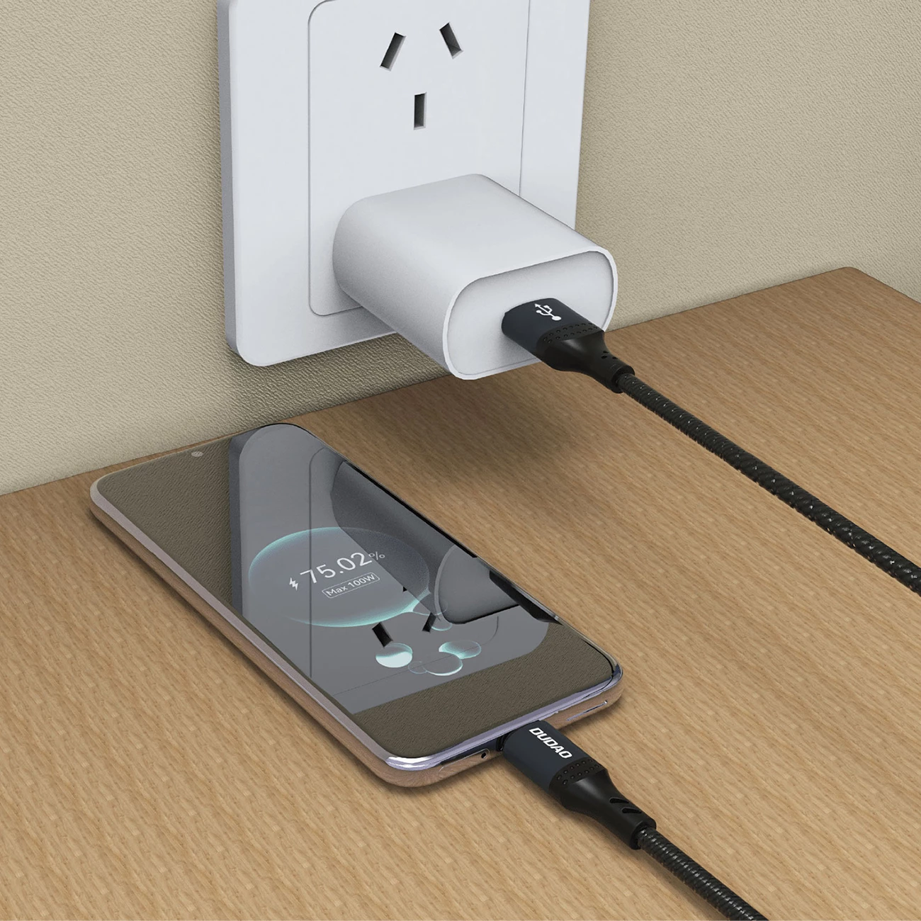 Kabllo Dudao L3ST USB-A në USB-C, 1.2m, 5A, i mbështjellë me najlon, Zi