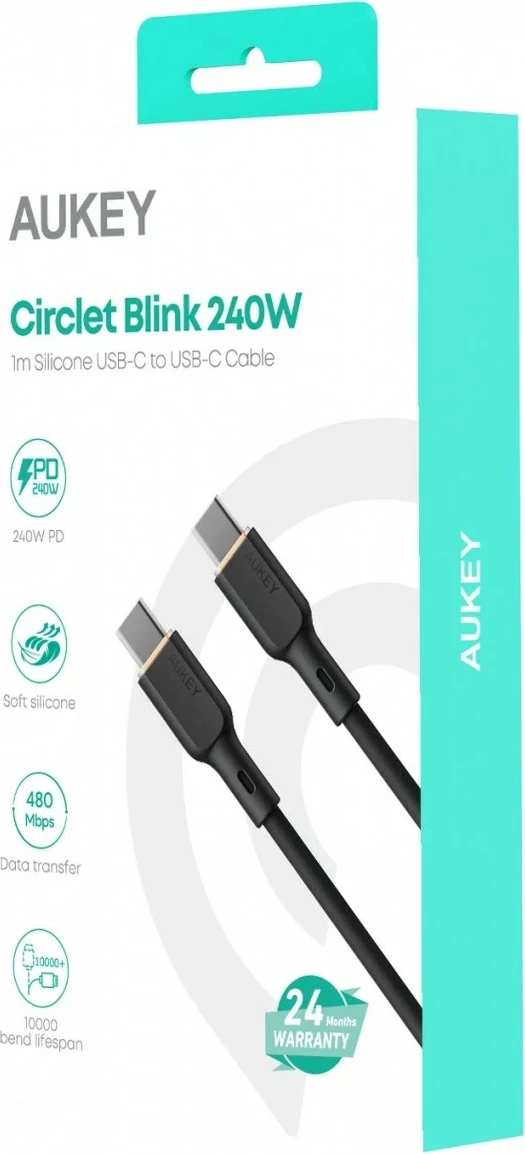 Kabllo USB-C në USB-C AUKEY CB-SCC241, 1m, 240W, Silikon, E zezë