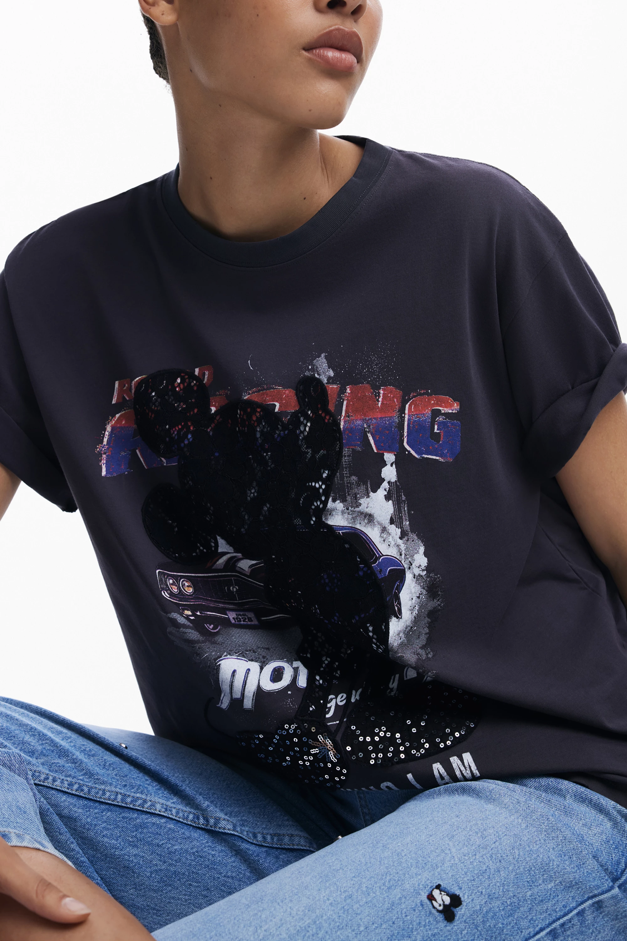 Maicë Desigual Mickey Lace femra, e zezë