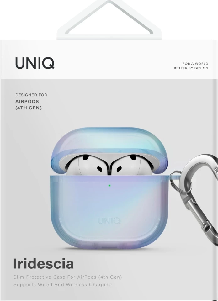 Mbështjellës UNIQ Iridescia për AirPods 4, me karabiner, Blu