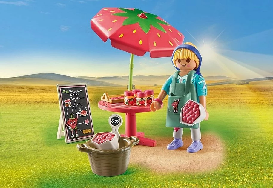 Set figurina Playmobil Country 71445, stall reçeli luleshtrydhe, 26 pjesë