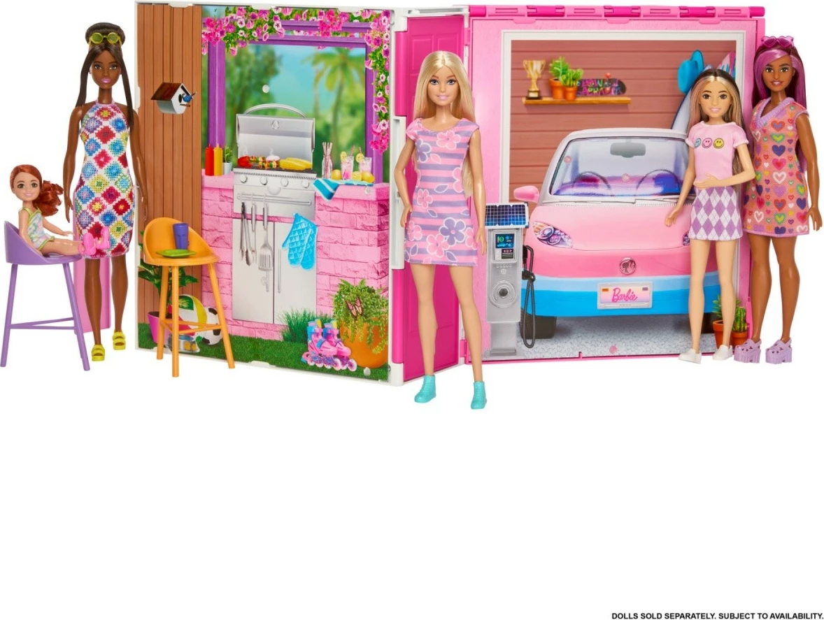 Set lodër Barbie, Mattel HRJ77, shtëpi me kukull dhe 11 aksesorë, rozë